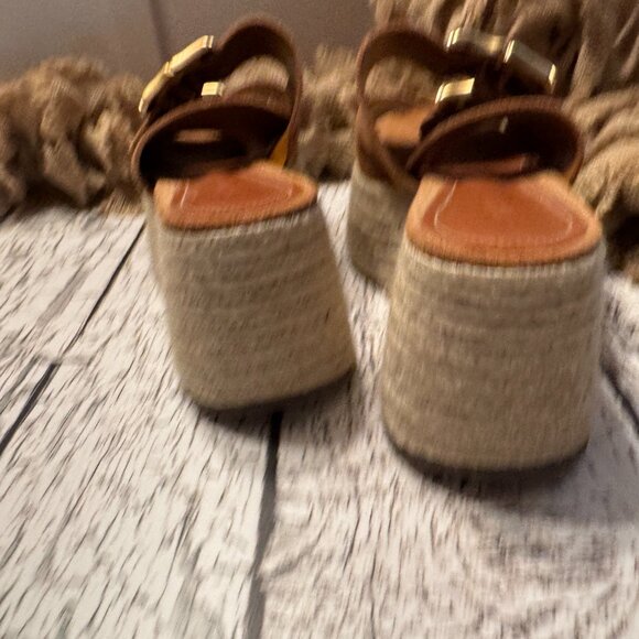 NWOT Womens Schutz Platform Slide Sandal Rust Gold buckle - Picture 4 of 5